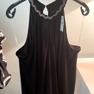 Black keyhole beaded neckline top